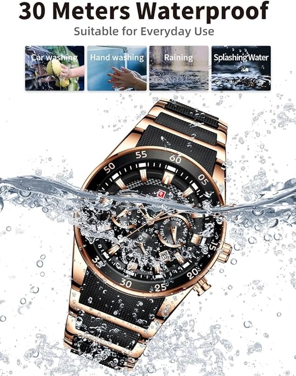 Men's Watch Fashion Quartz Watch and Steel Belt Watch Calendar Quartz Business Leisure