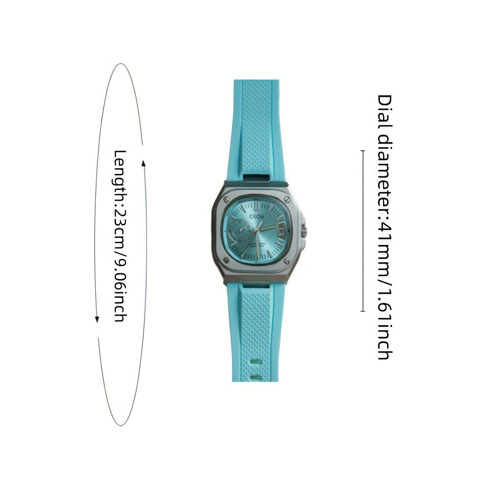 2025 New Square Dial Men'S Sport Watch - Premium Brand, Stainless Steel Case & Rubber Strap, Quartz Movement