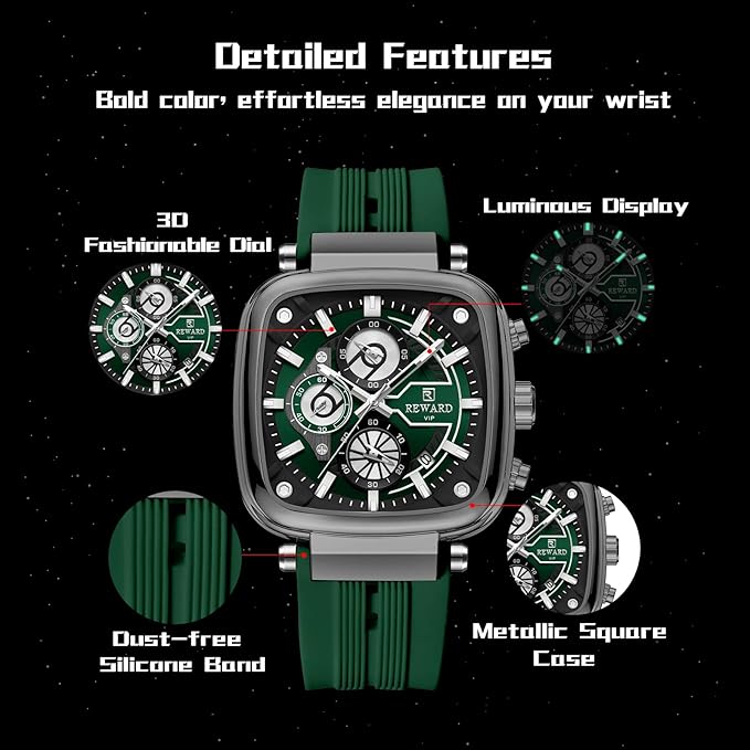 REWARD Men’s luxurious Chronograph Watch – Sleek Silicone Strap with Sporty & Classic Design