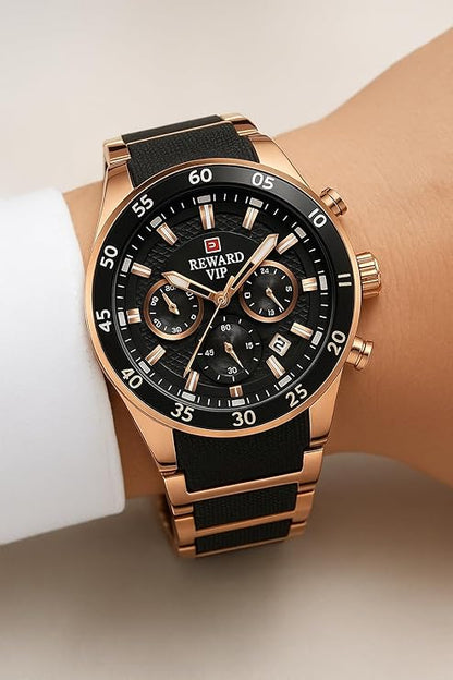 Men's Watch Fashion Quartz Watch and Steel Belt Watch Calendar Quartz Business Leisure