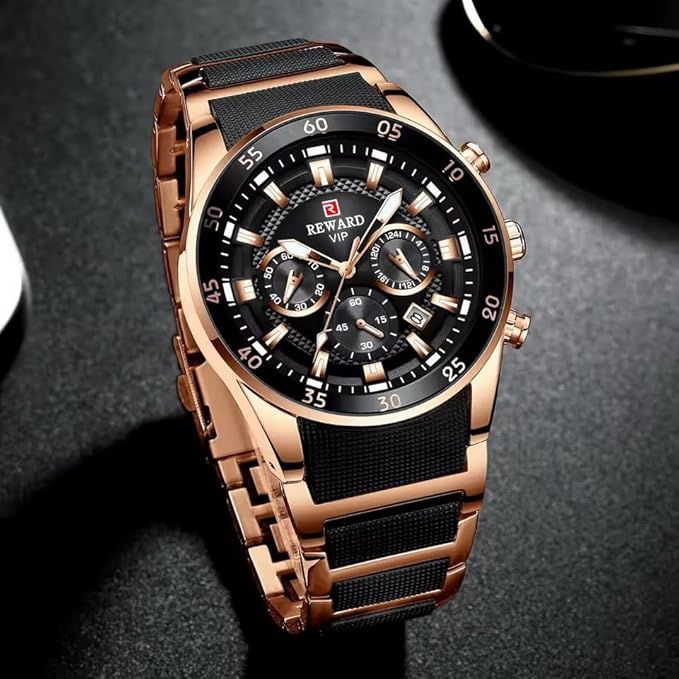 Men's Watch Fashion Quartz Watch and Steel Belt Watch Calendar Quartz Business Leisure