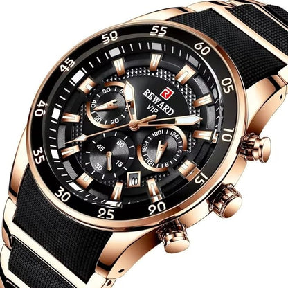 Men's Watch Fashion Quartz Watch and Steel Belt Watch Calendar Quartz Business Leisure