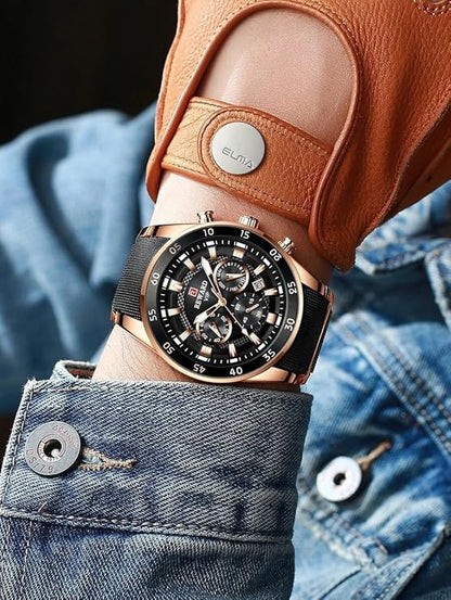 Men's Watch Fashion Quartz Watch and Steel Belt Watch Calendar Quartz Business Leisure