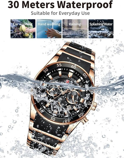 Men's Watch Fashion Quartz Watch and Steel Belt Watch Calendar Quartz Business Leisure