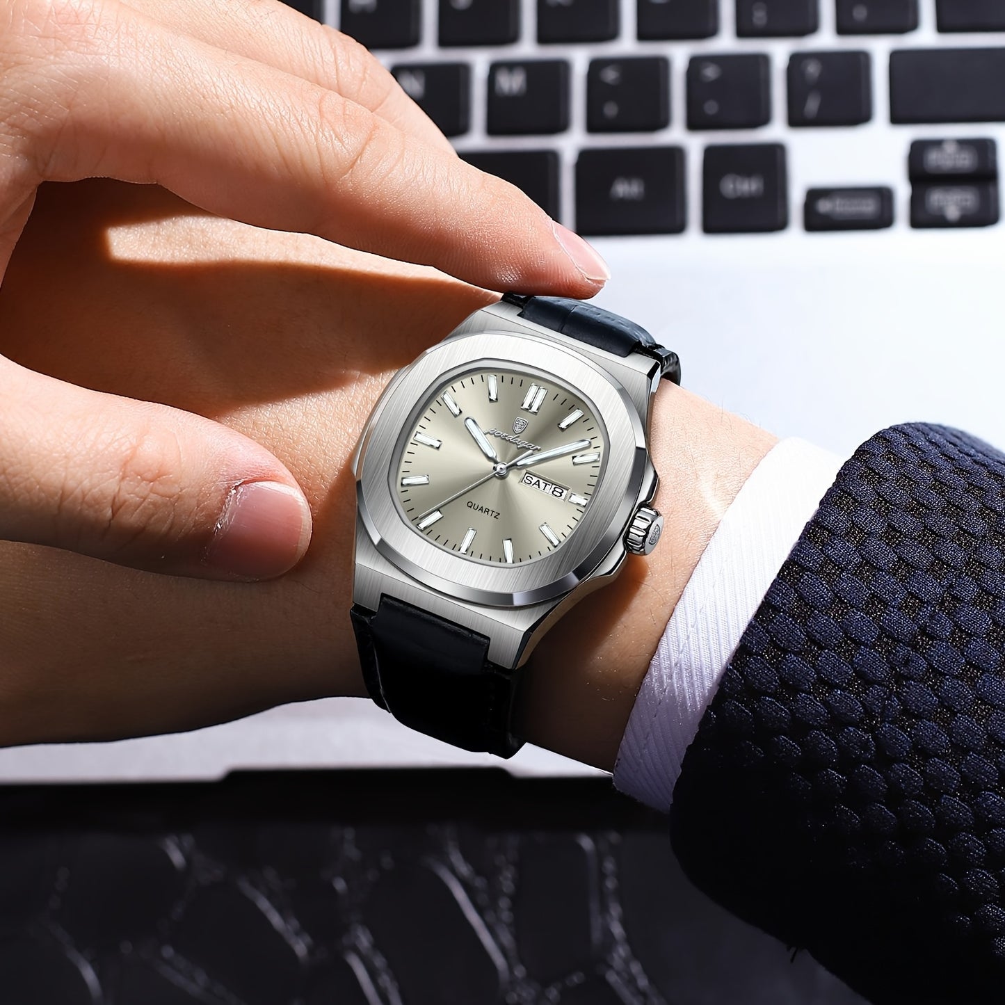 POEDAGAR 2025 new luminous calendar stainless steel square quartz wristwatch fashion trend leisure elegant simple ladies watch.