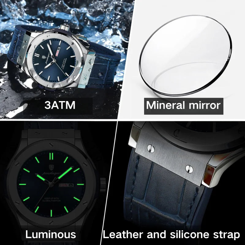 Men's Quartz Watch Original Series with Quartz Moveme Leather Silicone Strap