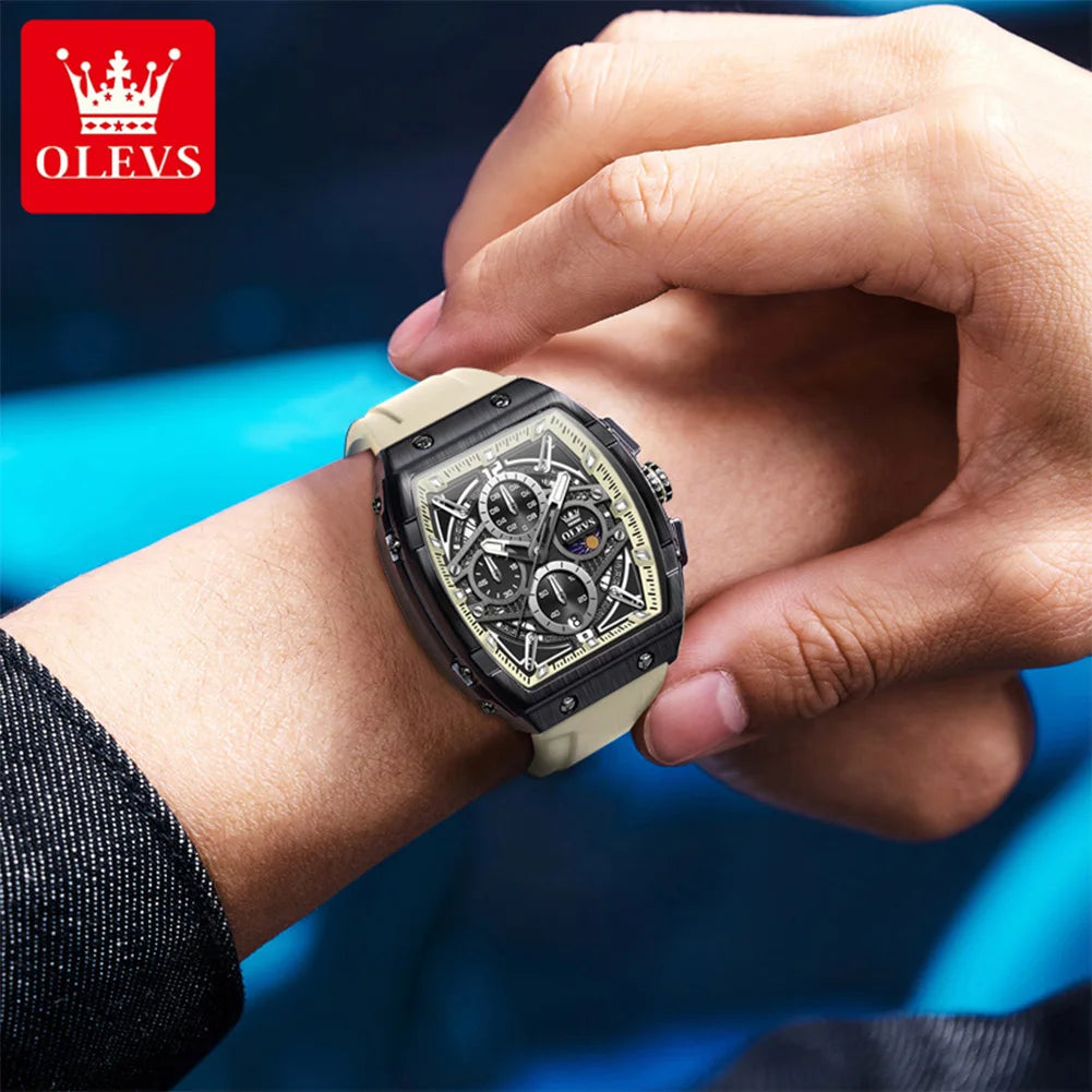OLEVS 2975 Leisure Fashion Moon Phase Men's Watches Waterproof Luminous Silicone Strap Quartz Watch for Man Chronograph Watch