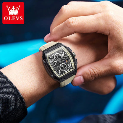 OLEVS 2975 Leisure Fashion Moon Phase Men's Watches Waterproof Luminous Silicone Strap Quartz Watch for Man Chronograph Watch