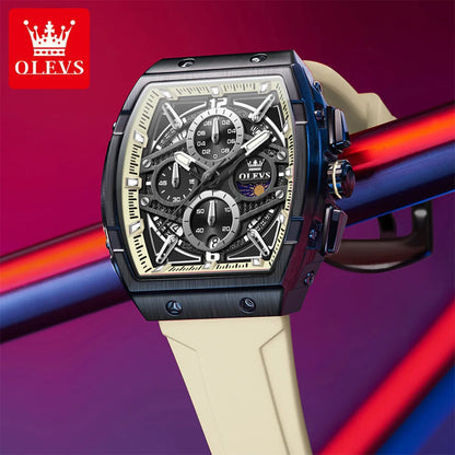 OLEVS 2975 Leisure Fashion Moon Phase Men's Watches Waterproof Luminous Silicone Strap Quartz Watch for Man Chronograph Watch