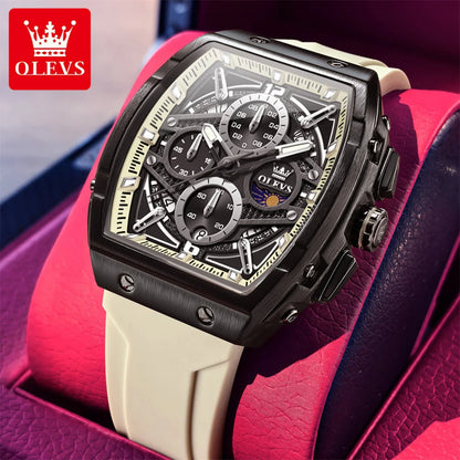 OLEVS 2975 Leisure Fashion Moon Phase Men's Watches Waterproof Luminous Silicone Strap Quartz Watch for Man Chronograph Watch
