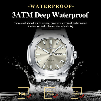 POEDAGAR 2025 new luminous calendar stainless steel square quartz wristwatch fashion trend leisure elegant simple ladies watch.