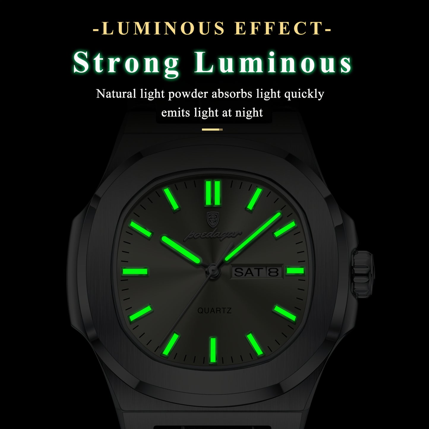 POEDAGAR 2025 new luminous calendar stainless steel square quartz wristwatch fashion trend leisure elegant simple ladies watch.