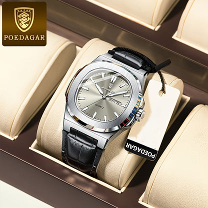POEDAGAR 2025 new luminous calendar stainless steel square quartz wristwatch fashion trend leisure elegant simple ladies watch.